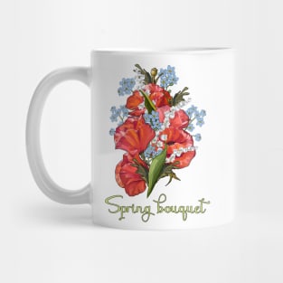 Vintage Spring bouquet  - Spring bouquet-Bouquet of spring flowers-Lily of the valley, Poppies, Myosotis sylvatica Mug